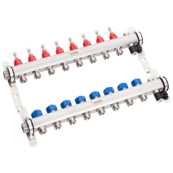 Nerezový rozdělovač REHAU HKV-D 13 okruhů s průtokoměry