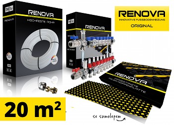 SET KOMPLET 20m2 RENOVA ORIGINAL podlahové topení se samolepem + 1x rozdělovač