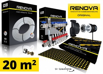 SET KOMPLET 20m2 RENOVA ORIGINAL podlahové topení se samolepem + 1x rozdělovač s čerpadlem