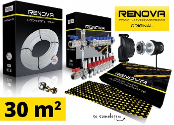 SET KOMPLET 30m2 RENOVA ORIGINAL podlahové topení se samolepem + 1x rozdělovač s čerpadlem